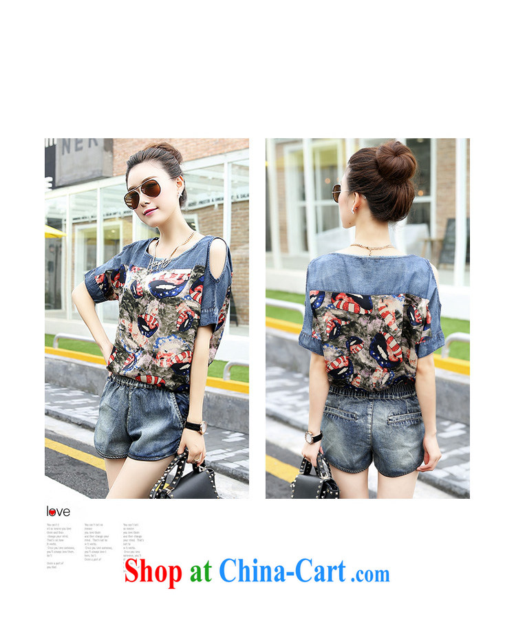 Shu, Shi trend Korean loose the code snow woven stitching cowboy Kit female bare shoulders T shirts shorts leisure two-piece street non-mainstream personality sweet clothing summer picture color M pictures, price, brand platters! Elections are good character, the national distribution, so why buy now enjoy more preferential! Health