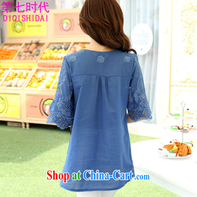 The first 7 times the code dress dresses Ethnic Wind female embroidery the fat and loose video thin summer coat mm thick dress cotton short-sleeved 1021 blue L 90 - 135 jack, the first 7 times (DIQISHIDAI), online shopping