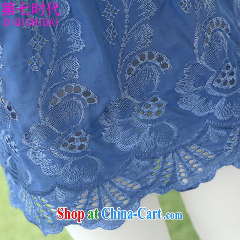 The first 7 times the code dress dresses Ethnic Wind female embroidery the fat and loose video thin summer coat mm thick dress cotton short-sleeved 1021 blue L 90 - 135 jack, the first 7 times (DIQISHIDAI), online shopping
