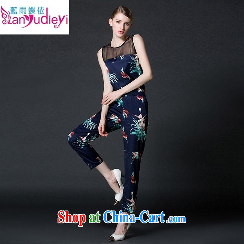Health concerns women _ European site summer 2015 new Snow woven sleeveless stamp loose-pants trousers girls blue L