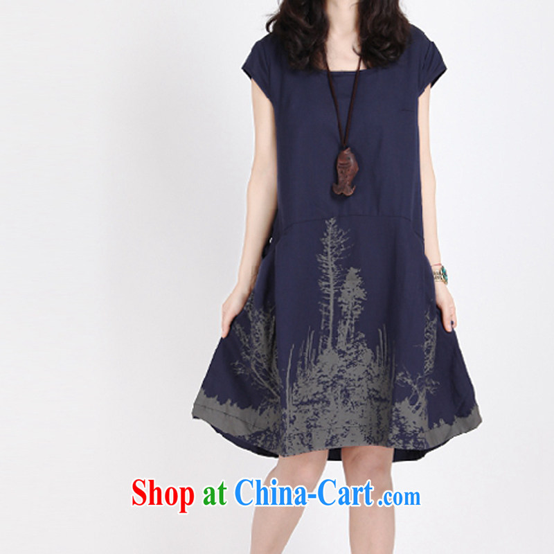 card-based Van Gogh, the Code women's clothing 2015 summer sum leisure loose the code water and ink stamp duty cotton Ma short-sleeved dresses hidden cyan XXL, card, Van Gogh (CAKIFANLON), shopping on the Internet