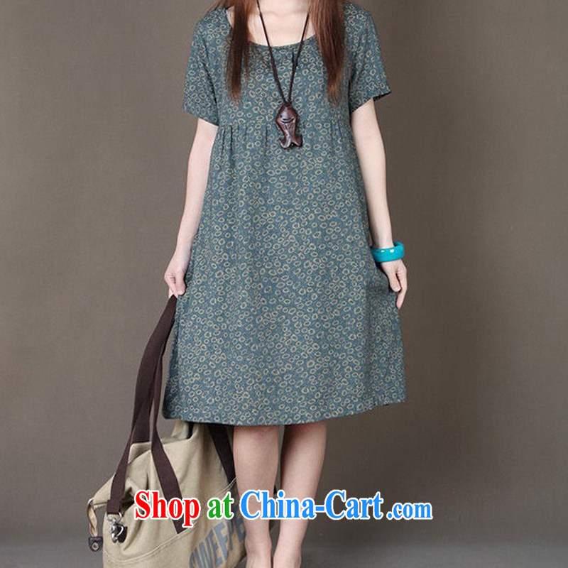 card-based Van Gogh, the Code women summer 2015 new Korean loose small floral round-collar short-sleeve the code style dresses gray-green L, card, Van Gogh (CAKIFANLON), online shopping