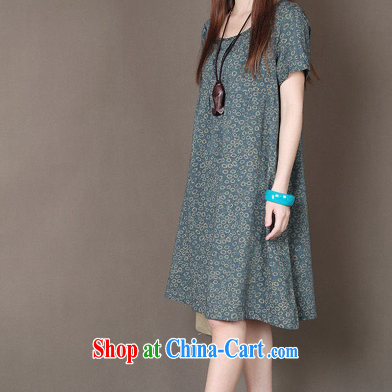 card-based Van Gogh, the Code women summer 2015 new Korean loose small floral round-collar short-sleeve the code style dresses gray-green L, card, Van Gogh (CAKIFANLON), online shopping