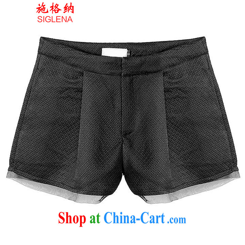 Shih, 2015, in Europe and America, the ladies Lace Embroidery T shirt + 100 ground Elastic waist shorts Leisure package 200 jack can be seen wearing black 3753 XXXXL, grid, (SIGLENA), shopping on the Internet