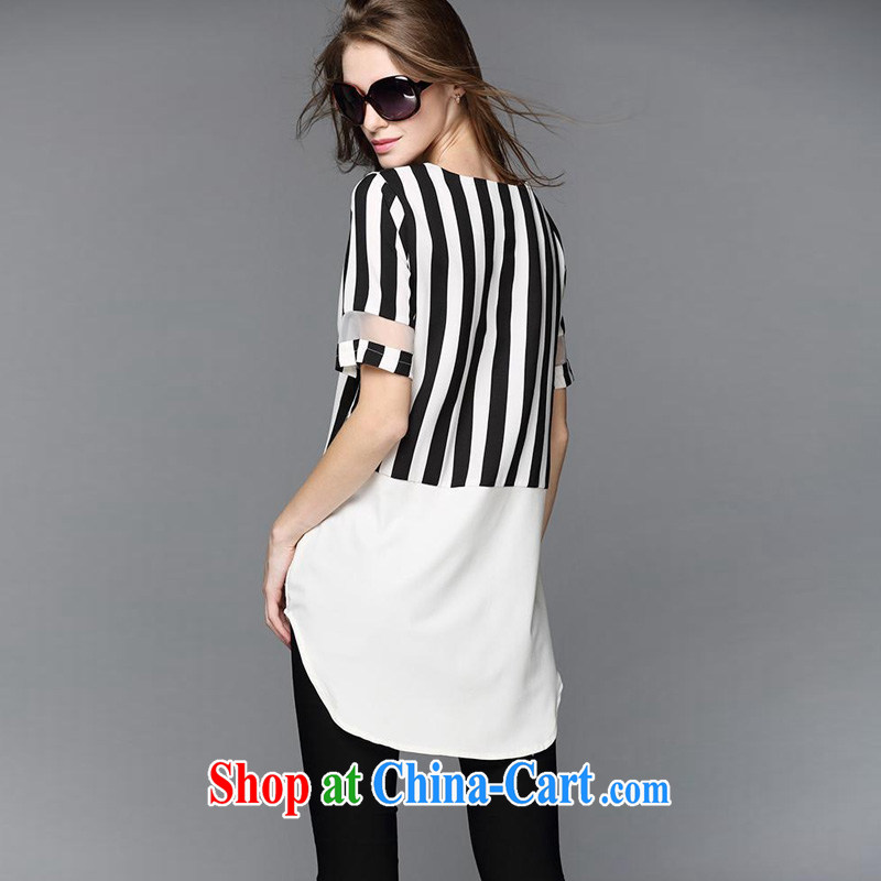 In short, would be the 2015 Summer in Europe and the new emphasis on the MM is indeed increasing, female loose vertical streaks, long, short-sleeved snow-woven shirts women 8122 white 5 XL, in short, would be (Janrelove), online shopping