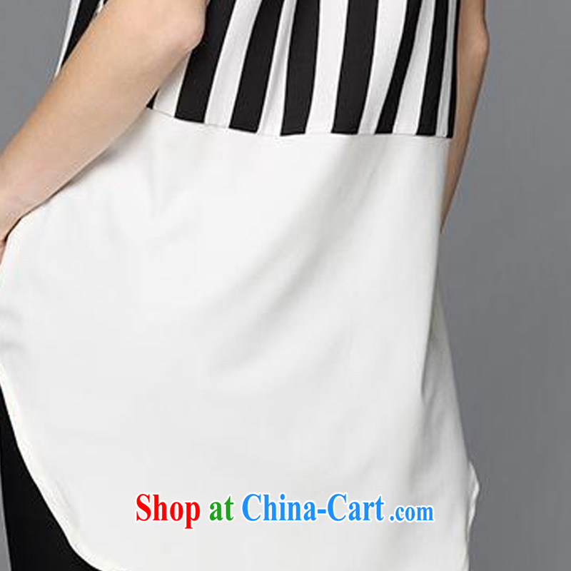 In short, would be the 2015 Summer in Europe and the new emphasis on the MM is indeed increasing, female loose vertical streaks, long, short-sleeved snow-woven shirts women 8122 white 5 XL, in short, would be (Janrelove), online shopping