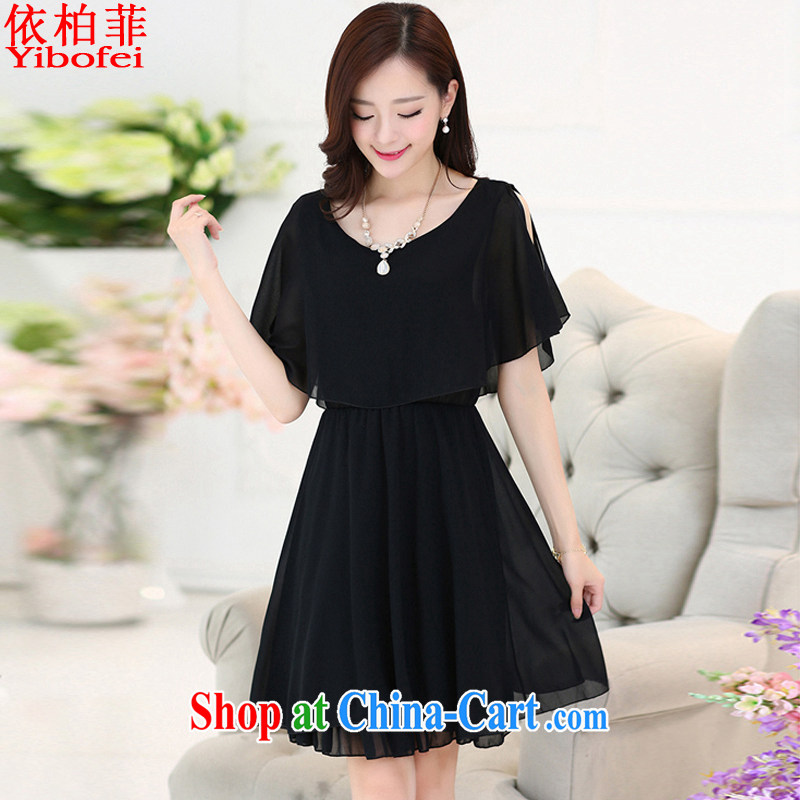 According to perfect summer 2015 new Korean style female decoration, graphics thin bare shoulders flouncing cuff larger snow woven dresses female Y 2315 black 3 XL