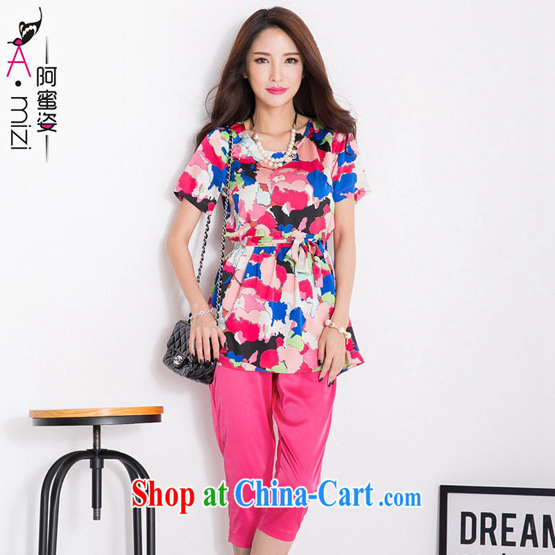 The honey and diverse large, female Leisure package summer mm thick short-sleeve female Korean version 7 pants loose video thin coat of 9500 red XXL, honey, and, shopping on the Internet