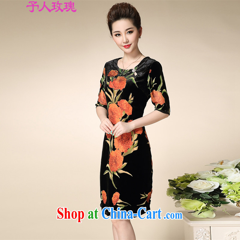 To the people rose middle-aged and older women's clothing summer mom with silk dresses middle-aged and elegant sauna silk skirt stamp duty rose red XL, be rose (YURENMEIGUI), shopping on the Internet