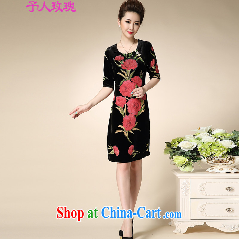 To the people rose middle-aged and older women's clothing summer mom with silk dresses middle-aged and elegant sauna silk skirt stamp duty rose red XL, be rose (YURENMEIGUI), shopping on the Internet