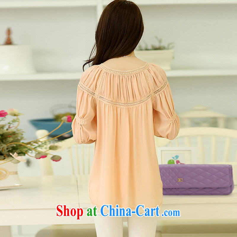 Source of 2015 contributed summer new Korean version of the greater Code women mm thick lace stitching short-sleeved snow woven shirts pink XL, the source of that process, and shopping on the Internet