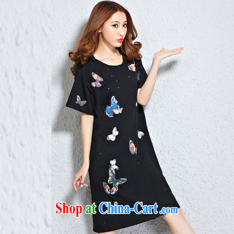 Ms Audrey EU aviation summer, female butterfly loose the code for stylish casual short-sleeved dresses ZM 2502 black large numbers are codes, Kou Wei (jiaowei), online shopping
