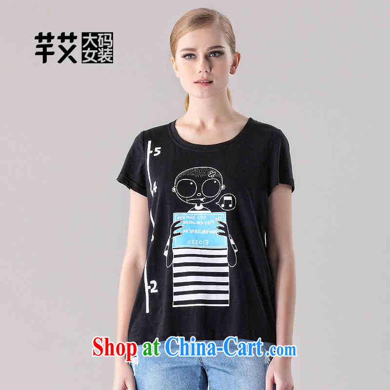 Constitution the larger female 2015 summer new thick mm beauty graphics thin card stamp short sleeve shirt T 2710 black 128_5 XL