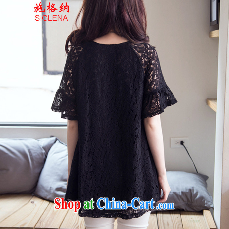 Michael Scott, summer 2015 New, and indeed increase, female fat mm length in sleeveless shirts T beauty lace T-shirt 8579 black XL, grid, (SIGLENA), shopping on the Internet