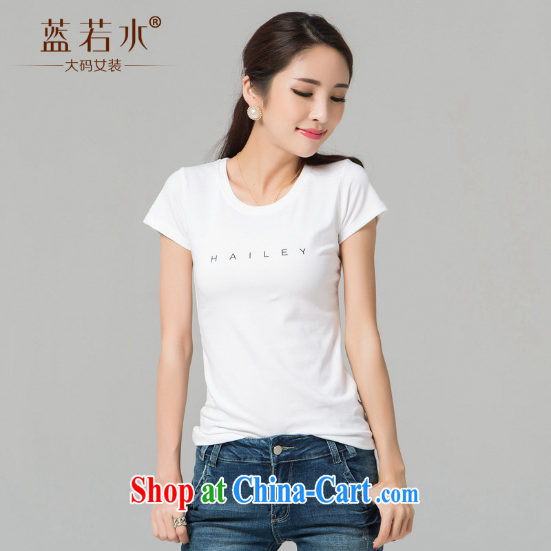 blue water the Code women short-sleeved T-shirt summer new Korean Beauty graphics thin round-collar T-shirt thick mm solid T-shirt large white code XL