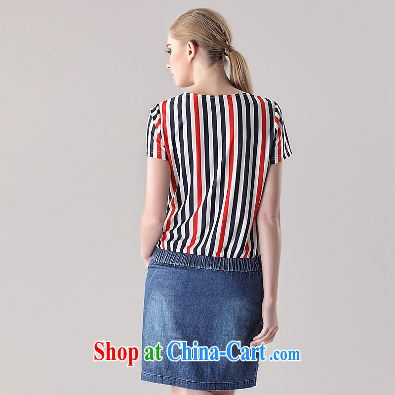 The Constitution is the female 2015 summer new emphasis on cultivating mm video thin stripes spell cowboy dress 2711 BMW blue stripes 128/5 XL, constitution, QIAN AI), online shopping