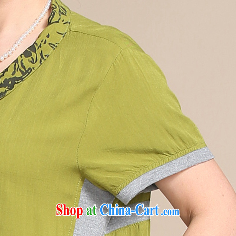2015 Ousmile new summer, older mothers with minimalist stitching color flip collar short-sleeve female T shirt shirt larger ML 1541 yellow and green 4 XL, Ousmile, shopping on the Internet
