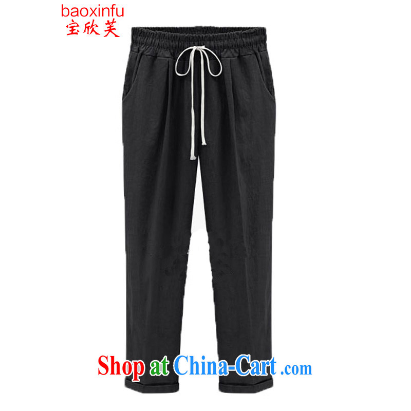 Baoxinfu summer 2015 European site larger thick MM linen relaxed casual pants 9 pants elasticated waist trousers Children Summer 5131 black XXXXXL