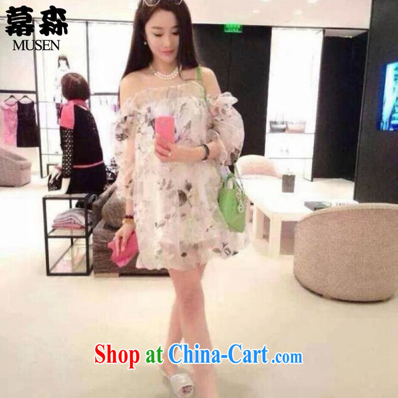 The sum 2015 summer Korean sweet lovely large, bare shoulders the root could erase chest sense of the word for long-sleeved loose fitting dresses 200 jack to wear picture color L