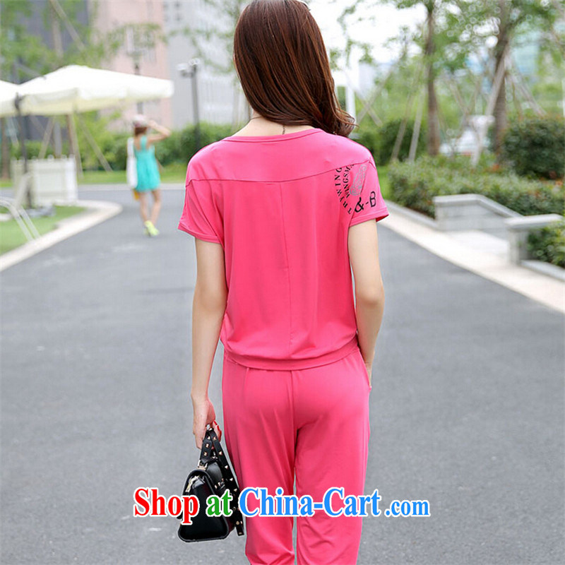 tea wafted Yu 2015 summer Korean version of the new, larger female leisure short-sleeve two-piece Sport Kit 0386 red L, tea wafted feathers, shopping on the Internet