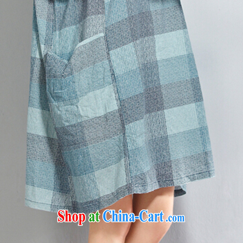 She concluded her card the code female summer and indeed increase the cotton dress 2015 new Black-out stomach Korean lax round-collar tartan even blue skirt are Code, she concluded her card (SHAWADIKA), online shopping