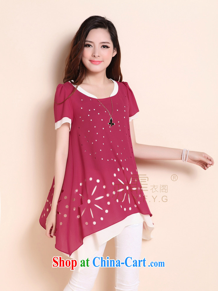 Mechilado 2015 summer new Korean fashion ladies loose big, thick MM, long round-collar short-sleeve snow woven shirts 686 watermelon red XXXL pictures, price, brand platters! Elections are good character, the national distribution, so why buy now enjoy more preferential! Health