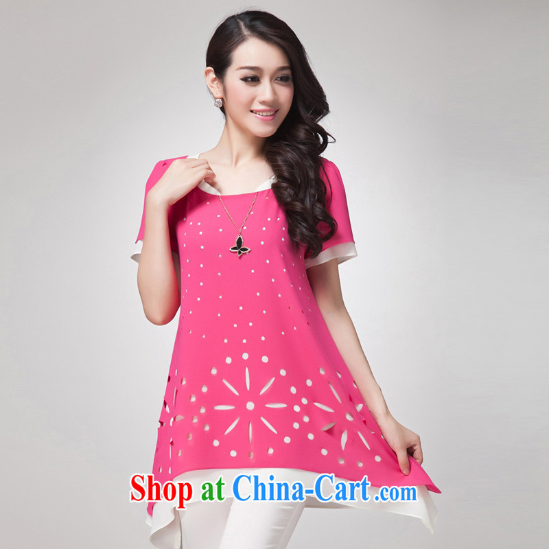 Mechilado 2015 summer new Korean fashion ladies loose the code thick MM, long-neck short-sleeve snow woven shirts 686 watermelon red XXXL, Mechilado, shopping on the Internet