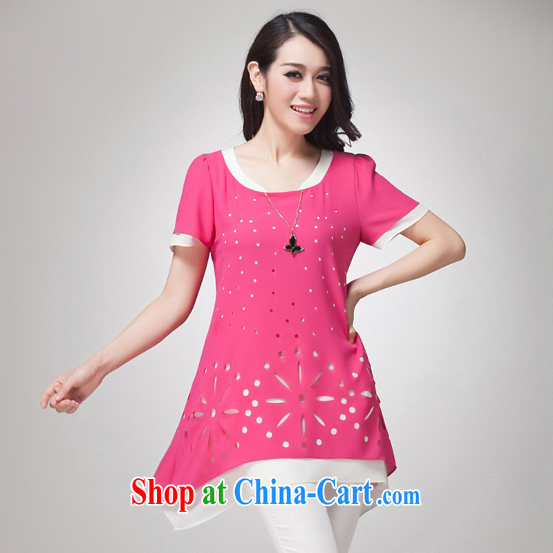 Mechilado 2015 summer new Korean fashion ladies loose the code thick MM, long-neck short-sleeve snow woven shirts 686 watermelon red XXXL, Mechilado, shopping on the Internet
