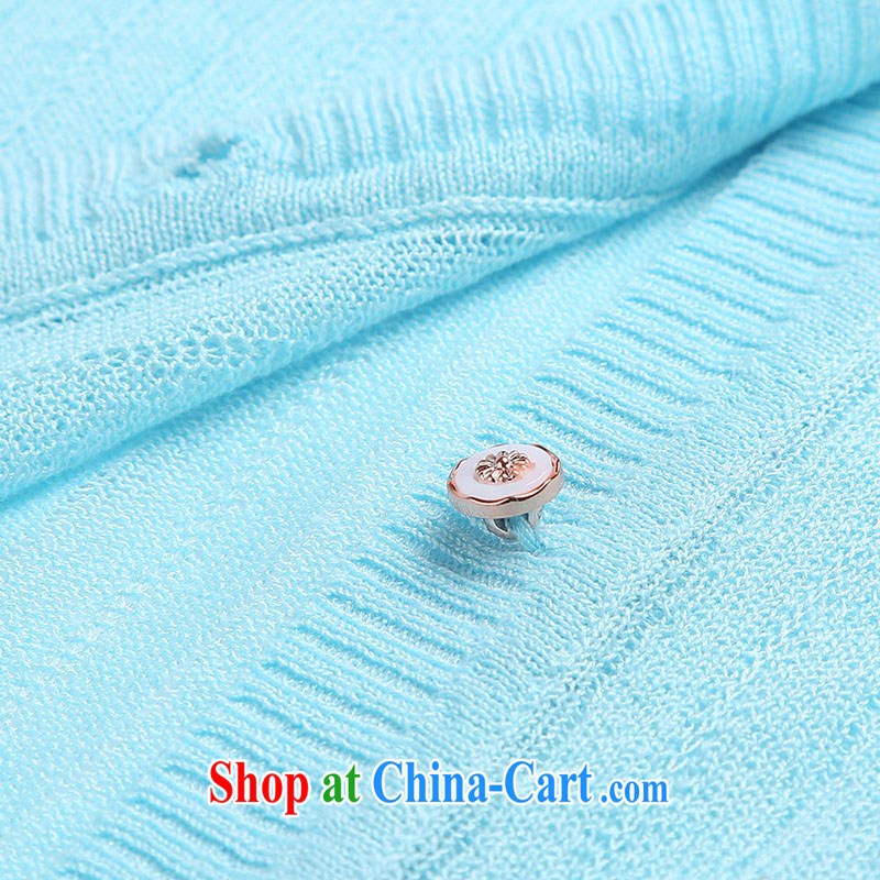 The MSSHE indeed XL women 2015 new summer Openwork knitting Air Conditioning shirt jacket 4153 light blue 3 XL, Msshe, shopping on the Internet