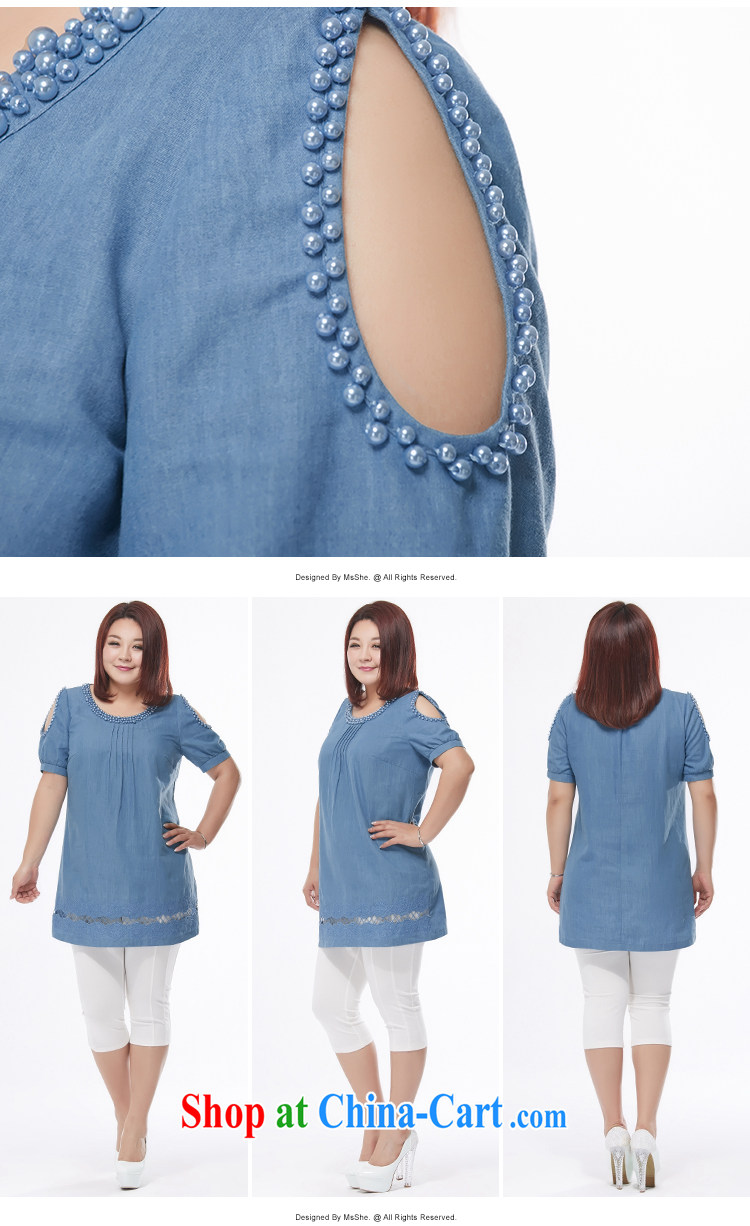 MSSHE XL ladies 2015 new summer denim cotton embroidered long T-shirt dress shirt 4193 light blue jeans blue 3 XL pictures, price, brand platters! Elections are good character, the national distribution, so why buy now enjoy more preferential! Health