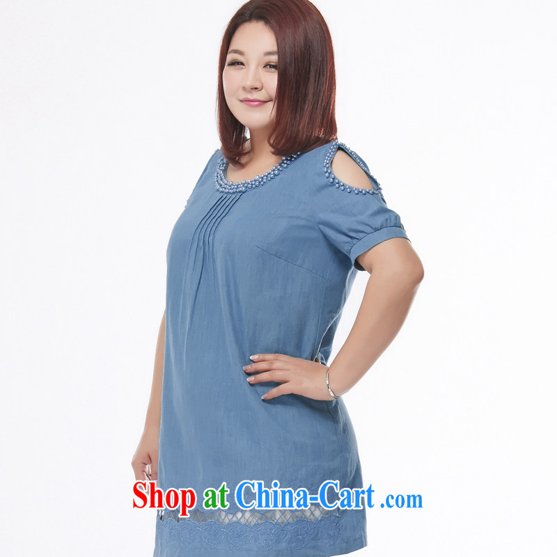 MSSHE XL ladies' 2015 new summer wear jeans cotton embroidered long T-shirt Dress Shirt 4193 light blue jeans blue 3 XL, Msshe, and shopping on the Internet