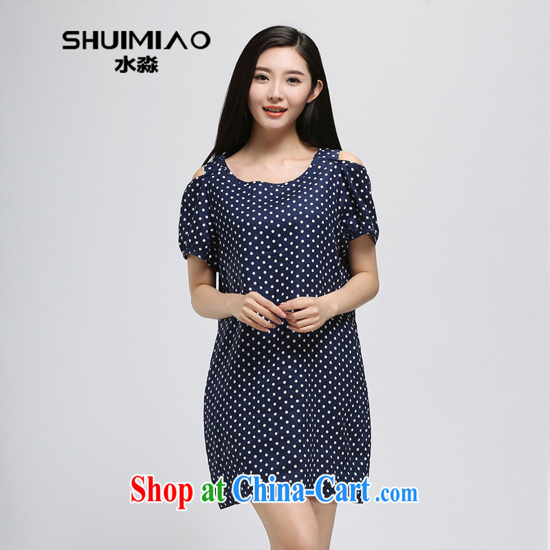 Water by 2015 summer new, larger women mm thick cotton the bare shoulders short-sleeved dresses female S XY 15 4920 blue white XXL