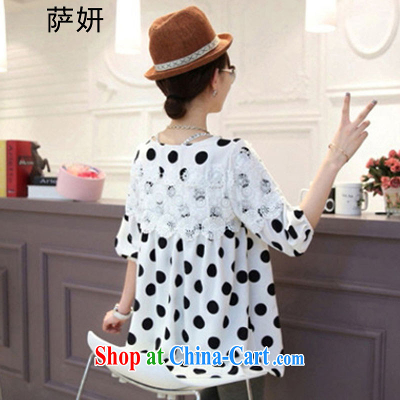 The Charlene 2015 summer new women with larger female thick sister summer graphics thin lace stitching wave point in snow cuff woven shirts girls summer white XXXL, Charlene, shopping on the Internet