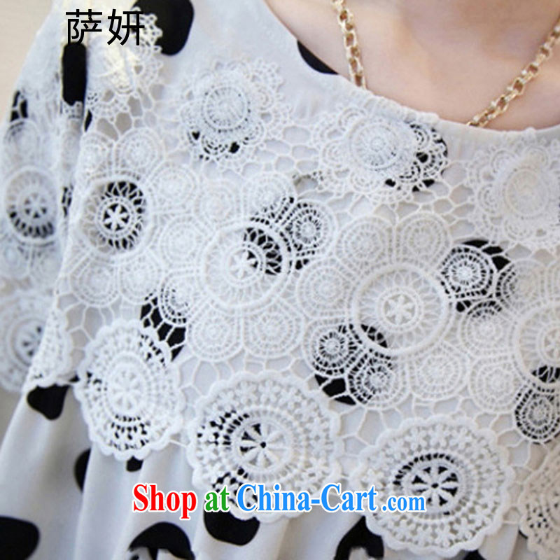 The Charlene 2015 summer new women with larger female thick sister summer graphics thin lace stitching wave point in snow cuff woven shirts girls summer white XXXL, Charlene, shopping on the Internet