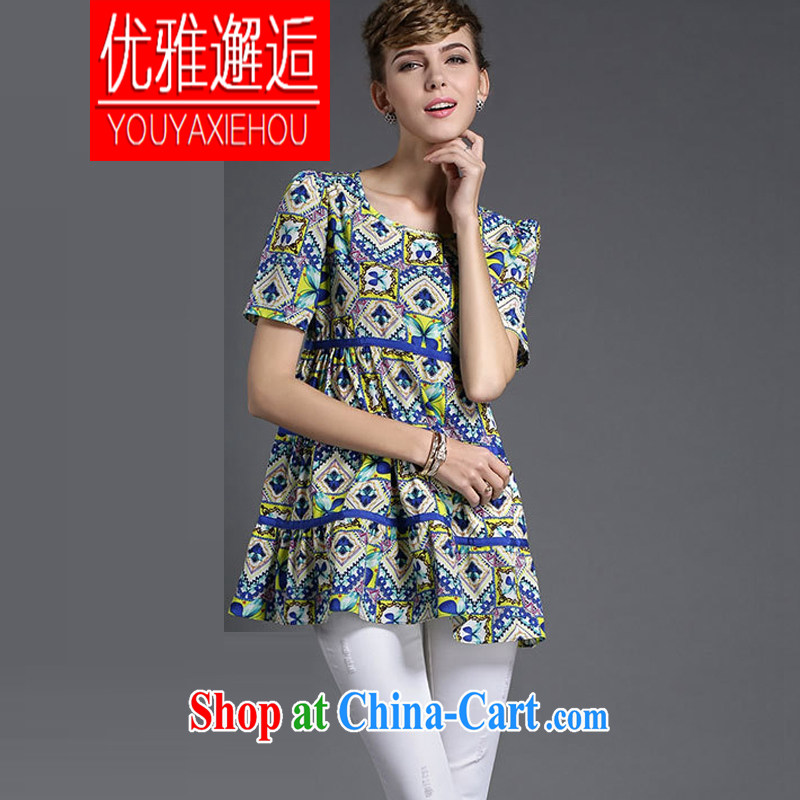 Elegant Greer Garson 2015 Summer in Europe and the new, the FAT and FAT sister graphics thin short-sleeve floral snow woven shirts (pregnant women are also suitable for picture color 4 XL, elegant Franka Potente (YOUYAXIEHUO), online shopping