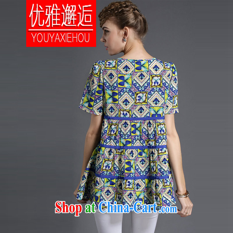 Elegant Greer Garson 2015 Summer in Europe and the new, the FAT and FAT sister graphics thin short-sleeve floral snow woven shirts (pregnant women are also suitable for picture color 4 XL, elegant Franka Potente (YOUYAXIEHUO), online shopping