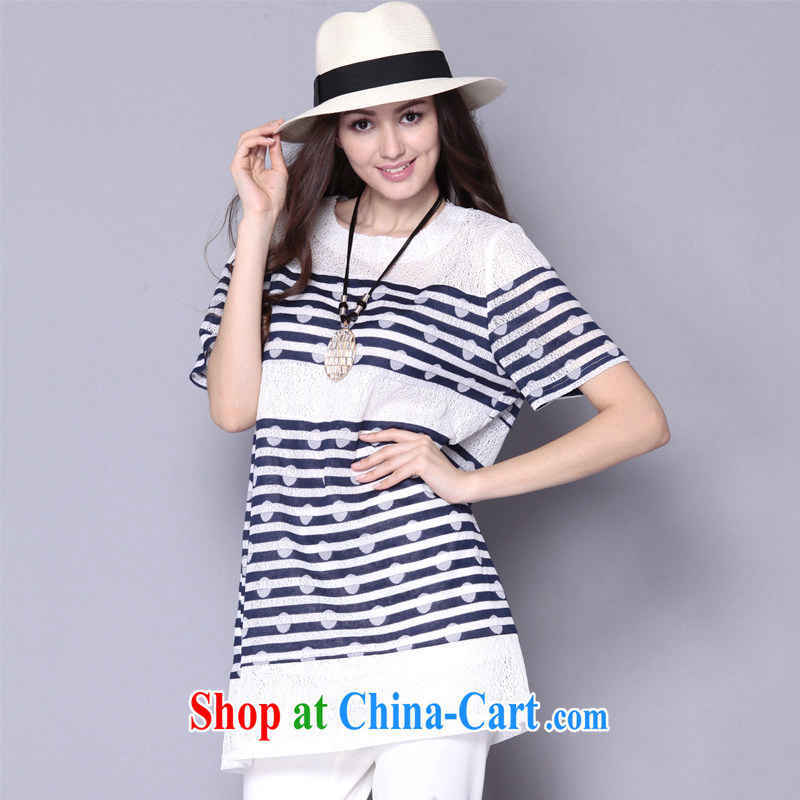 Discipline and Elizabeth summer 2015 new thick mm larger female lace has been barrel dress stripes stitching, long lady B paragraph 005 - blue 5 XL, discipline and Mona Lisa, shopping on the Internet