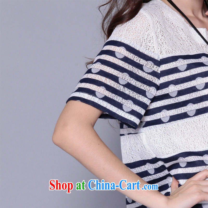 Discipline and Elizabeth summer 2015 new thick mm larger female lace has been barrel dress stripes stitching, long lady B paragraph 005 - blue 5 XL, discipline and Mona Lisa, shopping on the Internet