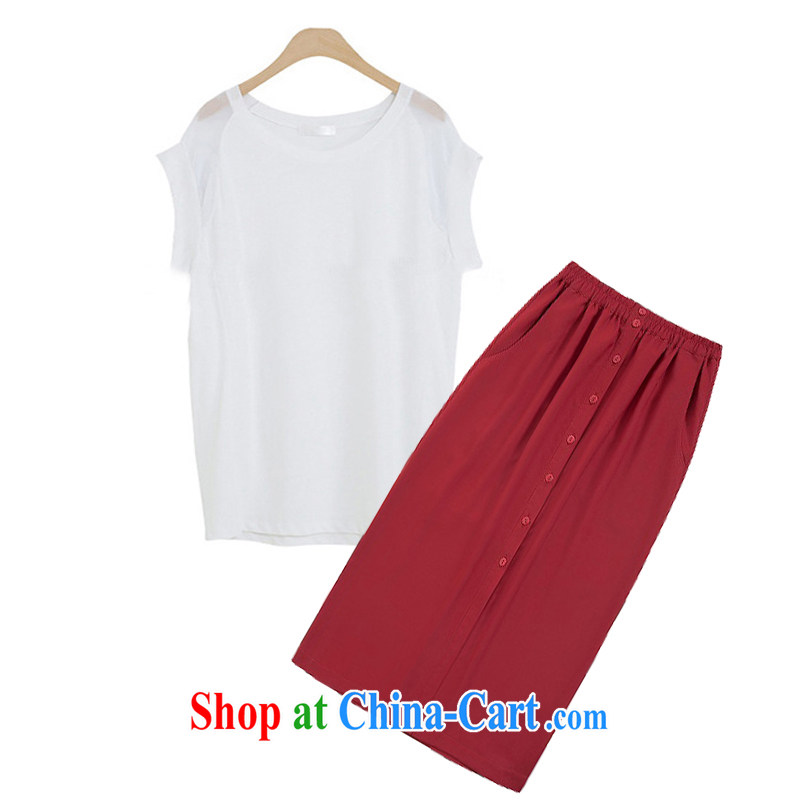 Tang year girl, summer, the United States and Europe, the female Two-piece snow-woven dresses the FAT and FAT MM white + red skirts/133 4 XL 165 - 175 jack, Mr Henry Tang, and shopping on the Internet
