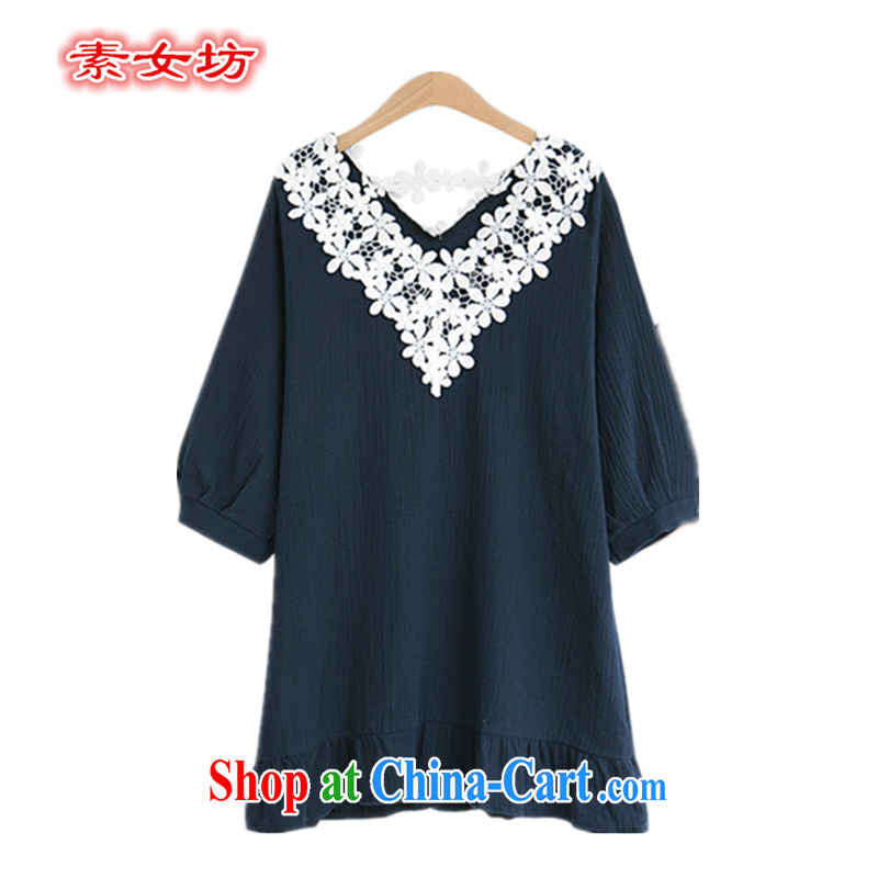 Women of 2015 Workshop on spring and summer new Korean East Gate lace hook spent stitching girls stitching cotton the minimalist dolls T-shirt T-shirt woman 215 Tibetan cyan 5 XL, female square (SUNVFANG), online shopping