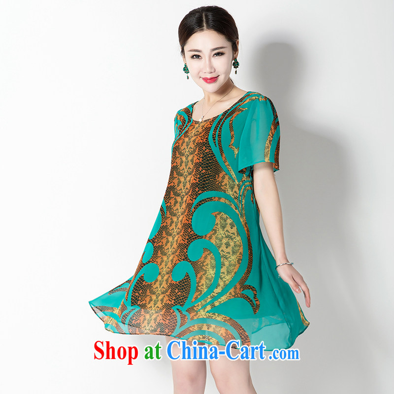 2015 new stylish mom on snow stamp duty woven dresses, older women summer is indeed the XL light and comfortable short-sleeved dresses green XXXXL, Kim Ho-AD, and shopping on the Internet
