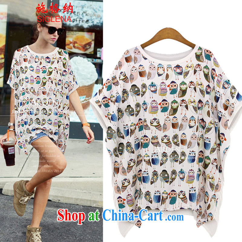 Shih, 2015, in Europe and America, the girl with thick MM cartoon stamp loose T pension cultivating bat T-shirt 9038 white XL, grid (SIGLENA), shopping on the Internet