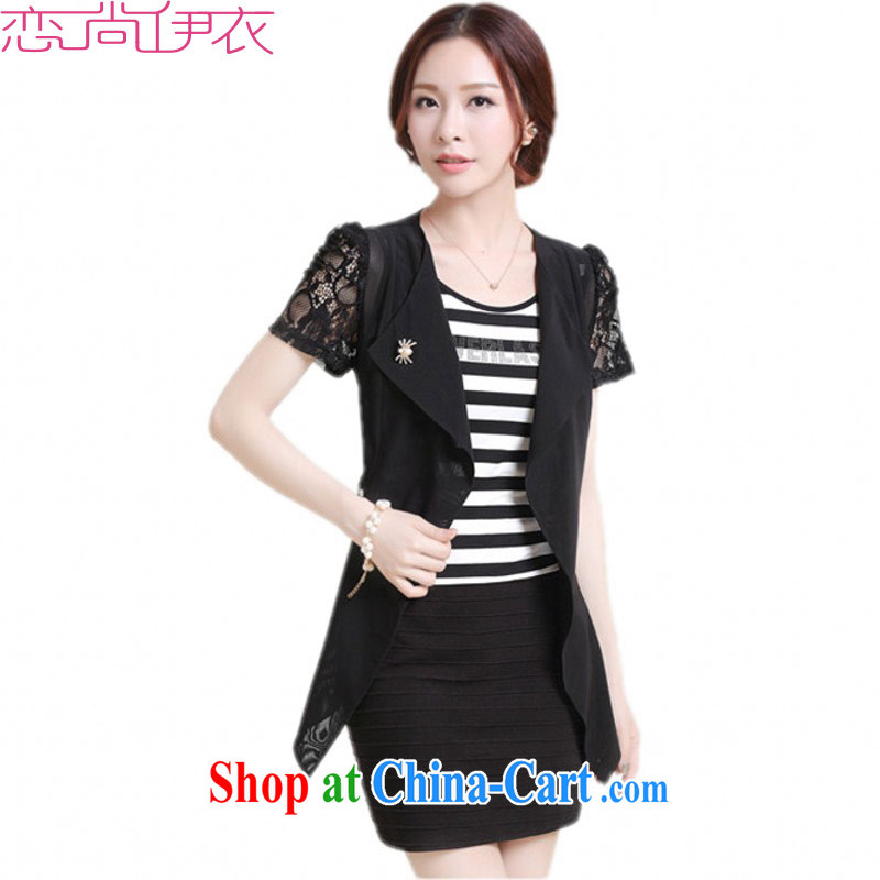 The package mail 2015 New Two Piece Set with short skirts and XL striped package and vest dress short-sleeved jacket shawl 100 ground two black 3XL approximately 135 - 165 jack