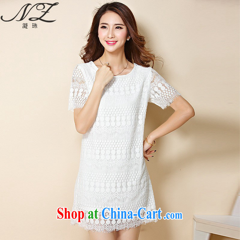 gel beads 2015 summer new, larger female increase the fat dress relaxed thick sister lace skirt plain white XXXXL