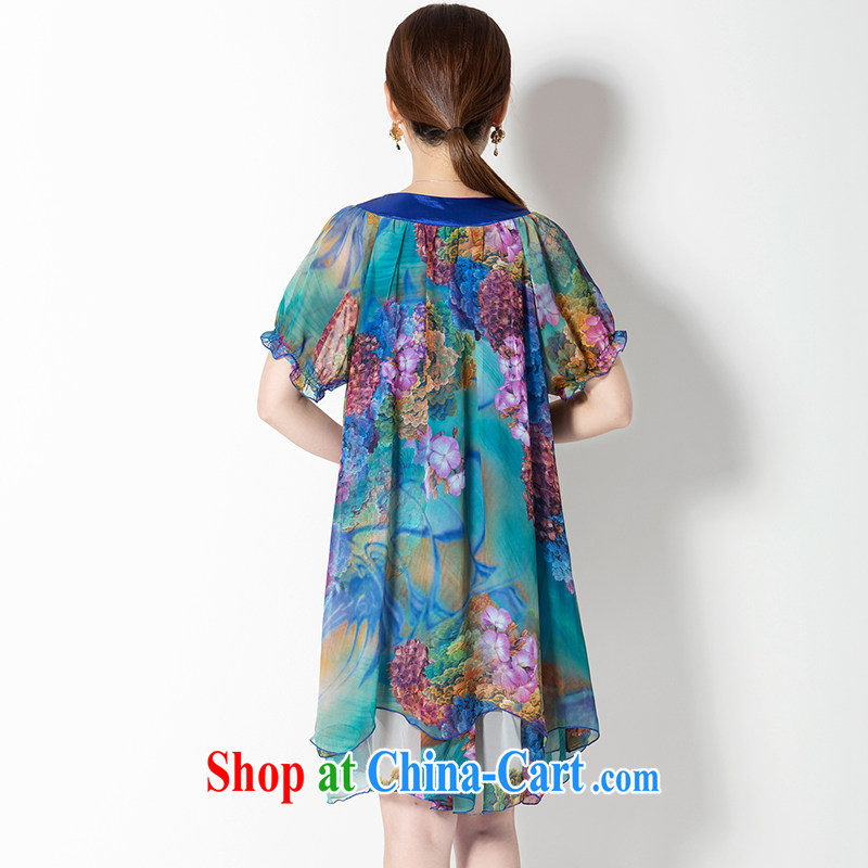 In summer 2015, the female dresses, older women with summer stylish mom with loose the Code V collar short-sleeved dresses and indeed increase model blue and green flower XXXXL, Kim Ho-AD, and shopping on the Internet