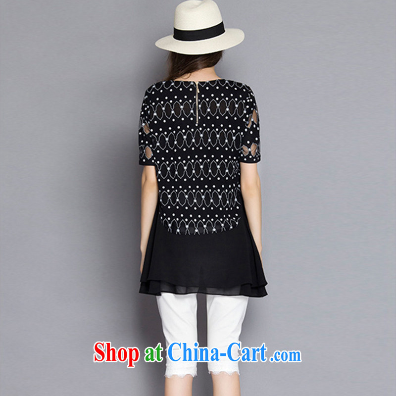 Elizabeth Quat, Ms Elsie Leung Qi 2015 summer maximum code female high-end European and American the obesity sister short-sleeved snow spinning T-shirt black 5 XL suitable for 200 - 210 jack, Elizabeth Quat poetry Qi, and, shopping on the Internet