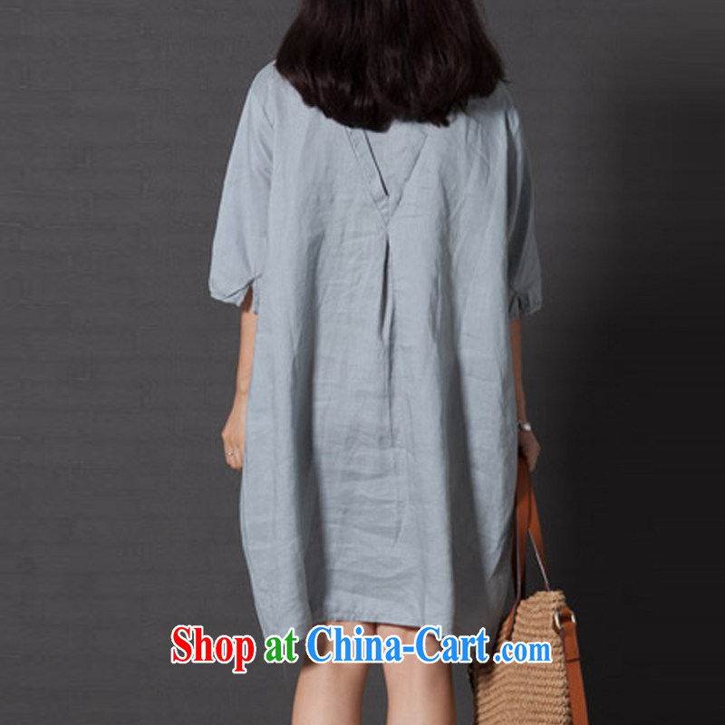 The Ask day 2015 spring new dress code the ladies' literary and art, small fresh loose thick MM embroidered short sleeves cotton the dresses blue XXL the day asked, shopping on the Internet