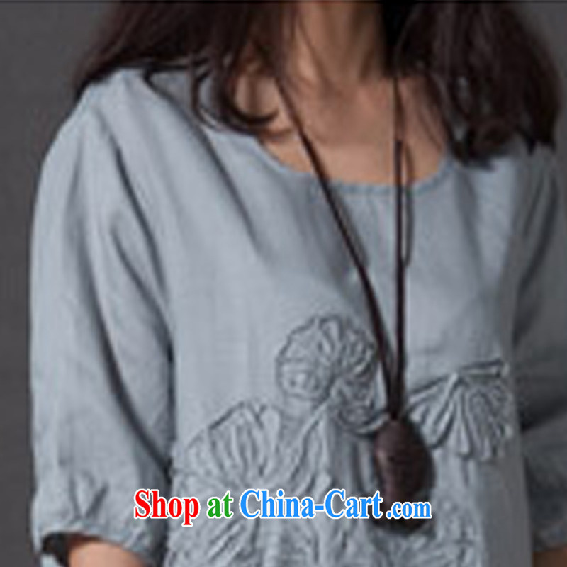 The Ask day 2015 spring new dress code the ladies' literary and art, small fresh loose thick MM embroidered short sleeves cotton the dresses blue XXL the day asked, shopping on the Internet