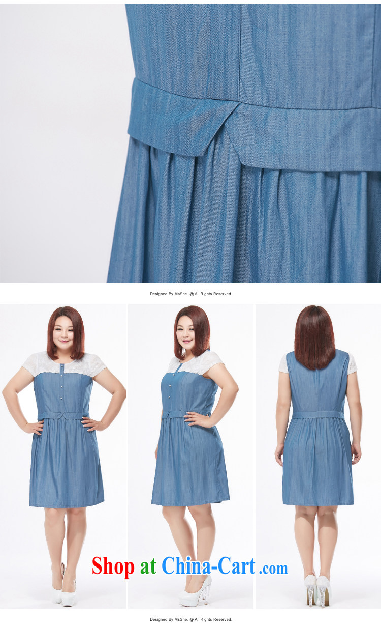 MSSHE XL women summer 2015 new thick sister lace stitching denim dress 4221 light blue jeans blue 3 XL pictures, price, brand platters! Elections are good character, the national distribution, so why buy now enjoy more preferential! Health