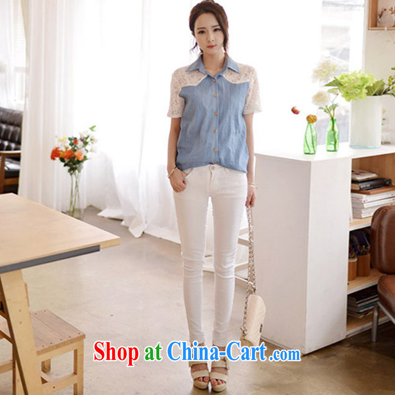o Ya-ting 2015 summer New, and indeed increase, female fat mm video thin cowboy stitching lace short sleeve T-shirt girl picture color 4 XL recommends that you 160 - 180 jack, O Ya-ting (aoyating), and, on-line shopping